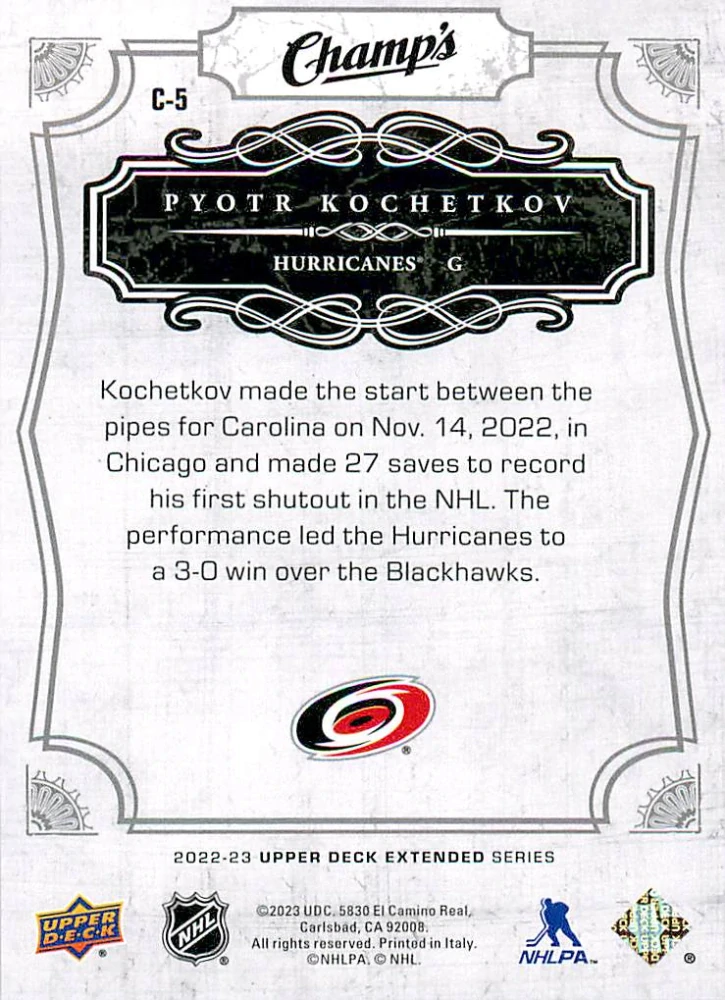 2022-23 UD Extended Series - Pyotr Kochetkov - Champ's Rookies #C-5