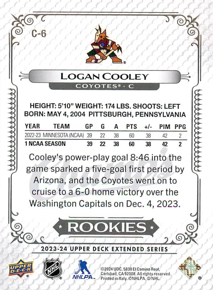 2023-24 UD Extended Series - Logan Cooley - Champ's Rookies #C-6