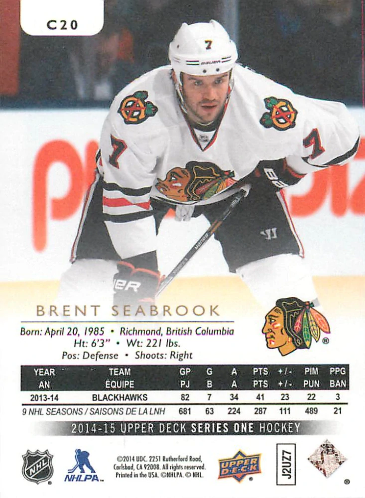 2014-15 UD Series 1 - Brent Seabrook - Canvas #C20