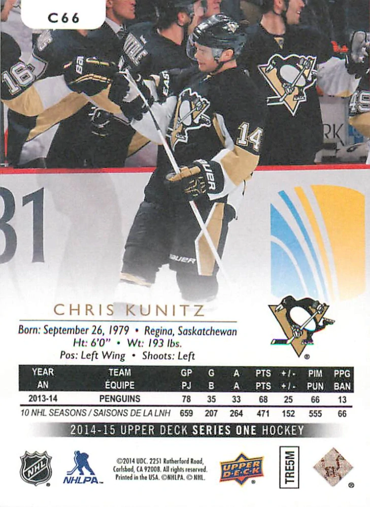 2014-15 UD Series 1 - Chris Kunitz - Canvas #C66