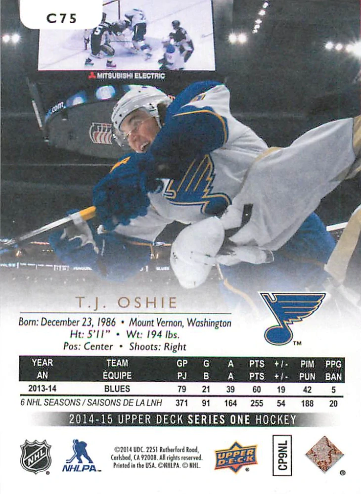 2014-15 UD Series 1 - T.J. Oshie - Canvas #C75