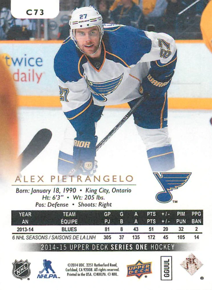 2014-15 UD Series 1 - Alex Pietrangelo - Canvas #C73
