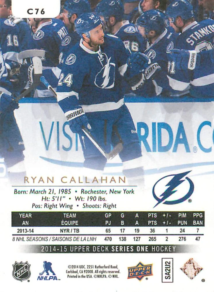 2014-15 UD Series 1 - Ryan Callahan - Canvas #C76