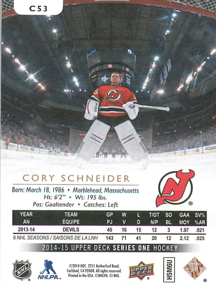 2014-15 UD Series 1 - Cory Schneider - Canvas #C53