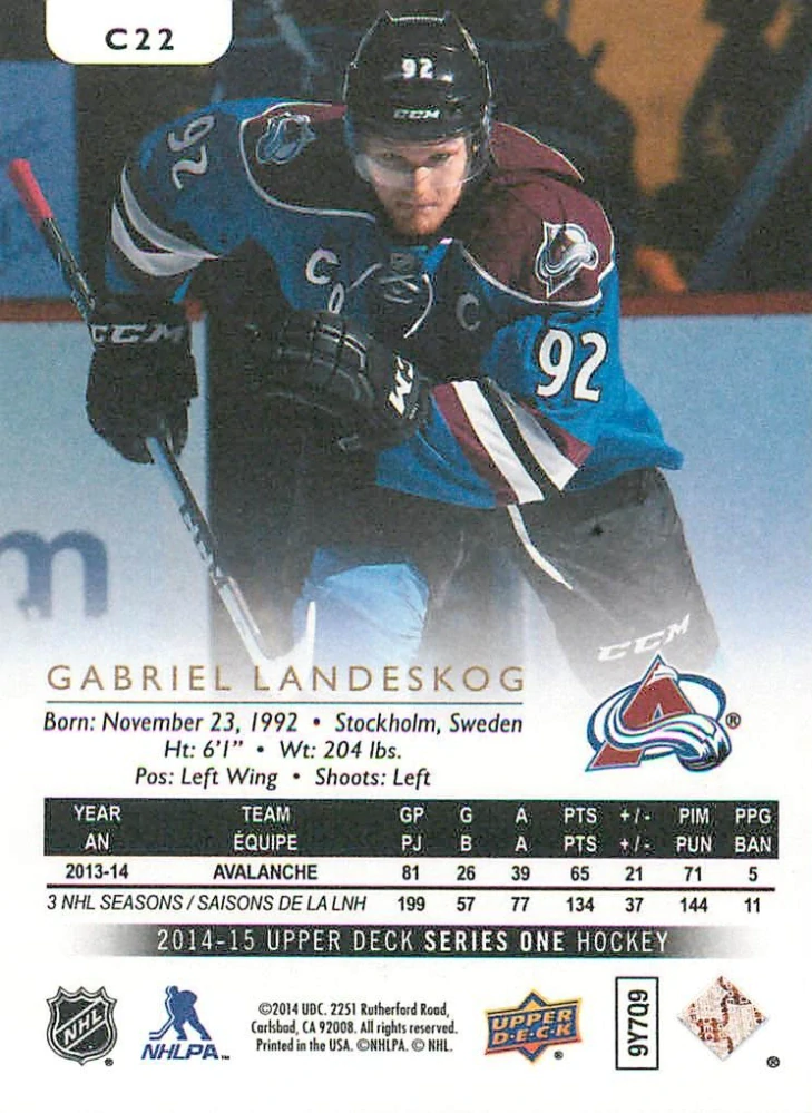 2014-15 UD Series 1 - Gabriel Landeskog - Canvas #C22