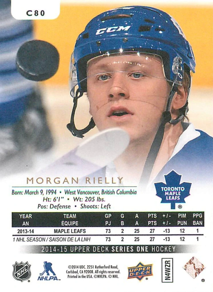 2014-15 UD Series 1 - Morgan Rielly - Canvas #C80