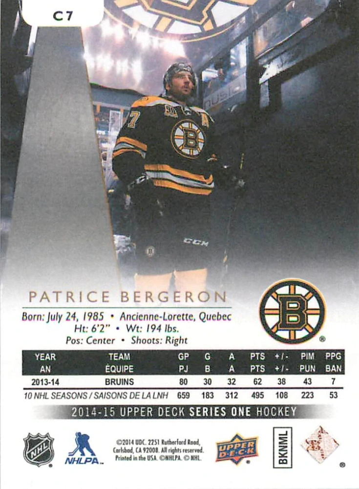 2014-15 UD Series 1 - Patrice Bergeron - Canvas #C7