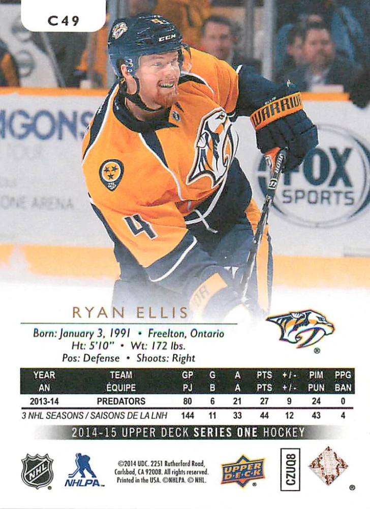 2014-15 UD Series 1 - Ryan Ellis - Canvas #C49
