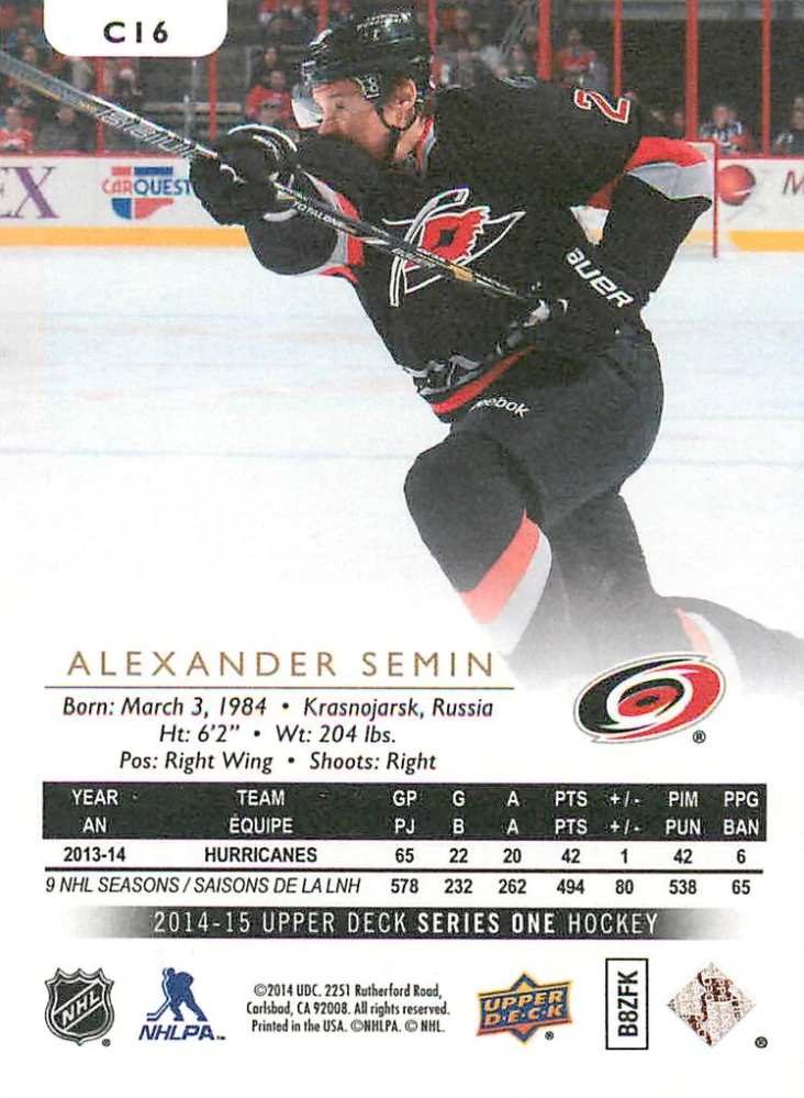 2014-15 UD Series 1 - Alexander Semin - Canvas #C16