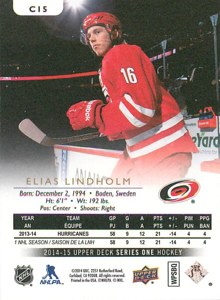 2014-15 UD Series 1 - Elias Lindholm - Canvas #C15