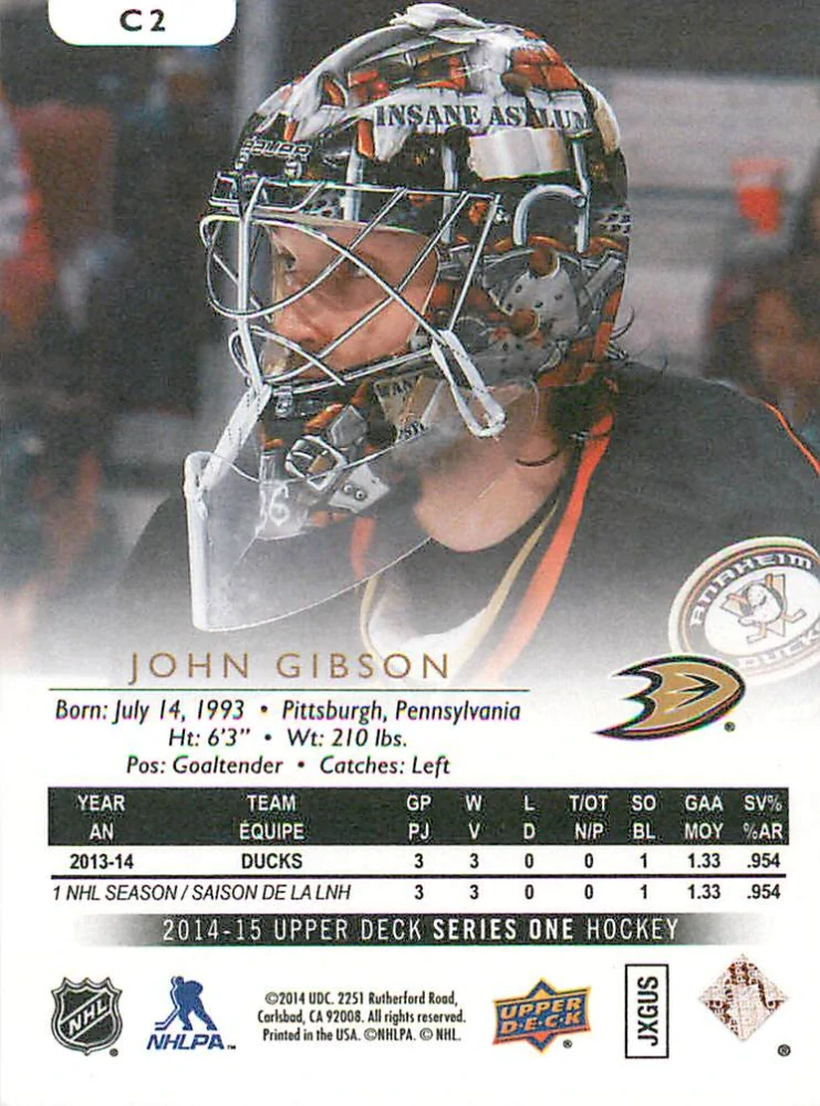 2014-15 UD Series 1 - John Gibson - Canvas #C2