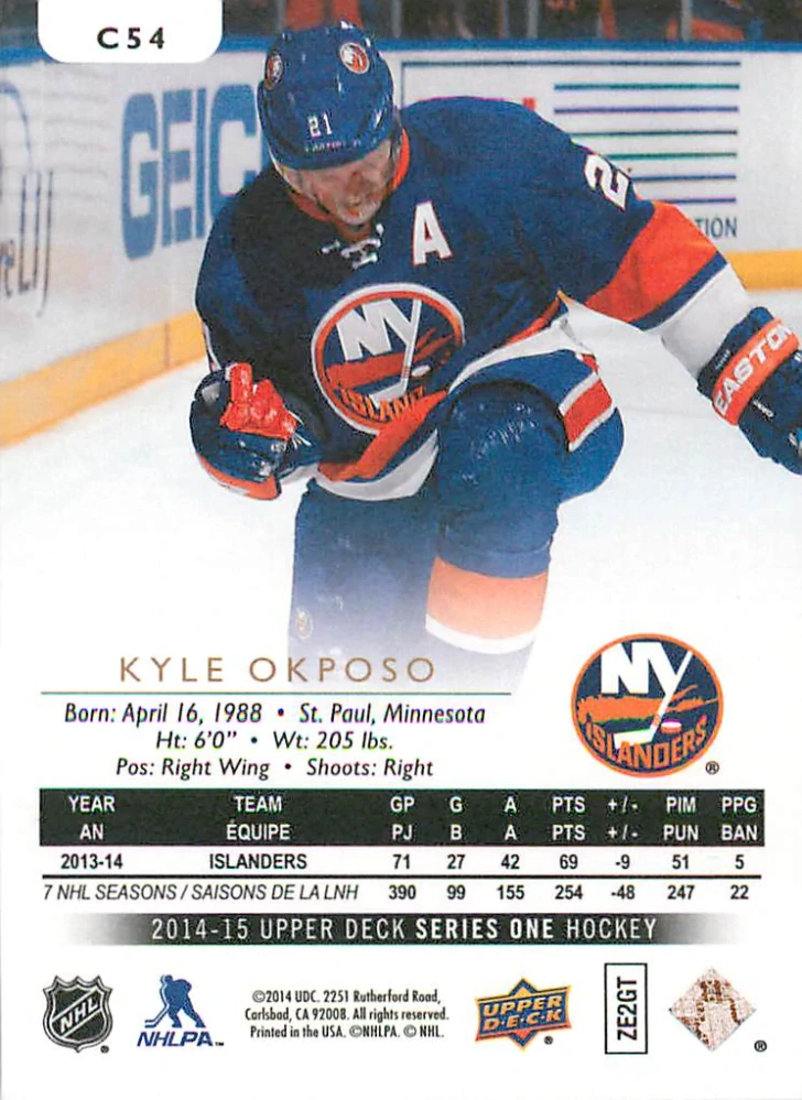 2014-15 UD Series 1 - Kyle Okposo - Canvas #C54