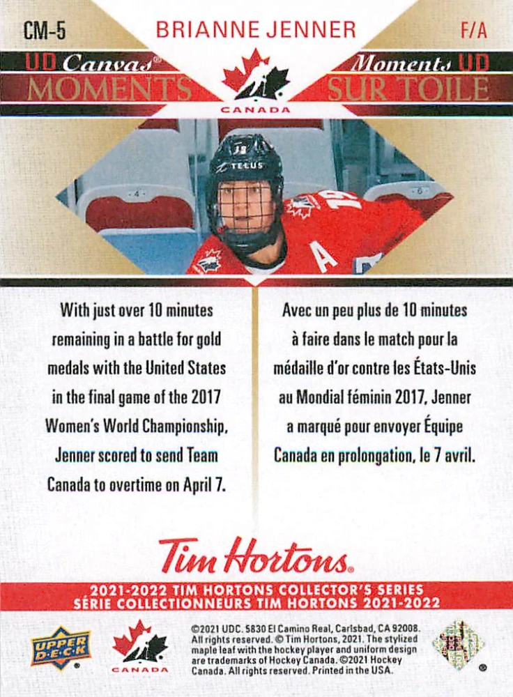 2021-22 UD Tim Hortons Team Canada - Brianne Jenner - UD Canvas Moments #CM-5