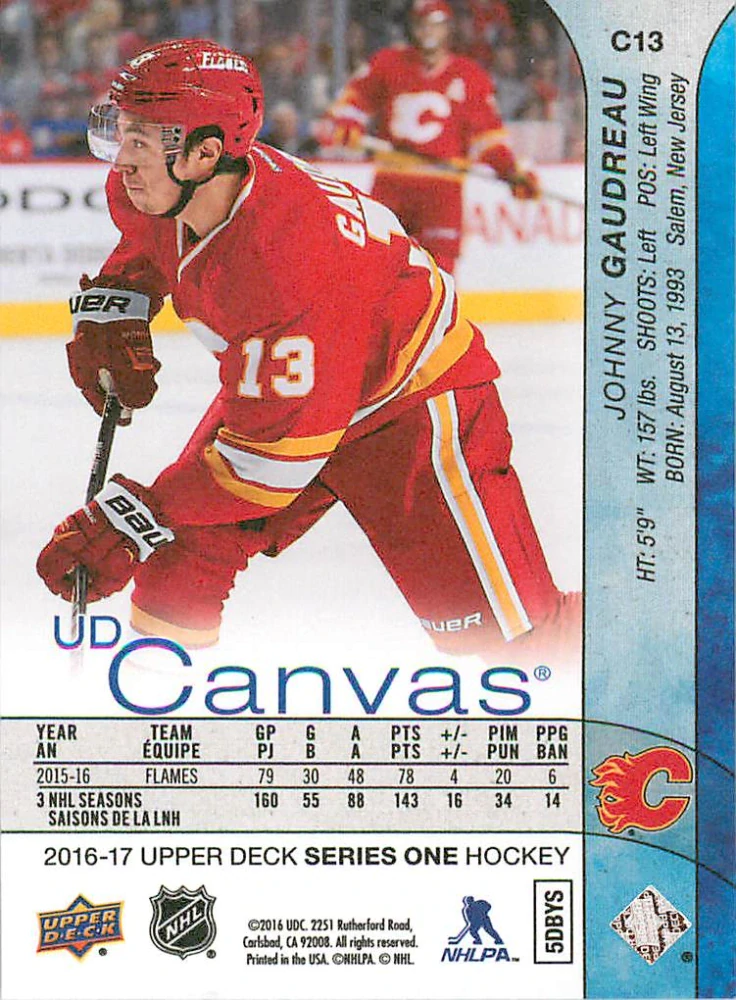2016-17 UD Series 1 - Johnny Gaudreau - Canvas #C13