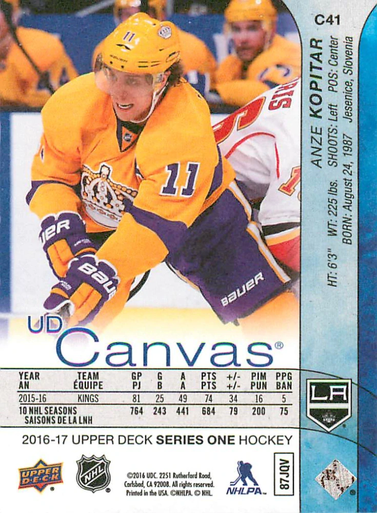 2016-17 UD Series 1 - Anze Kopitar - Canvas #C41