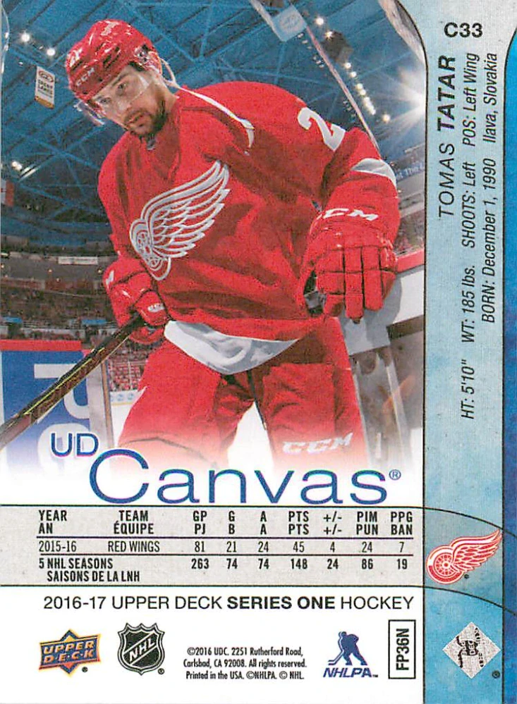 2016-17 UD Series 1 - Tomáš Tatar - Canvas #C33