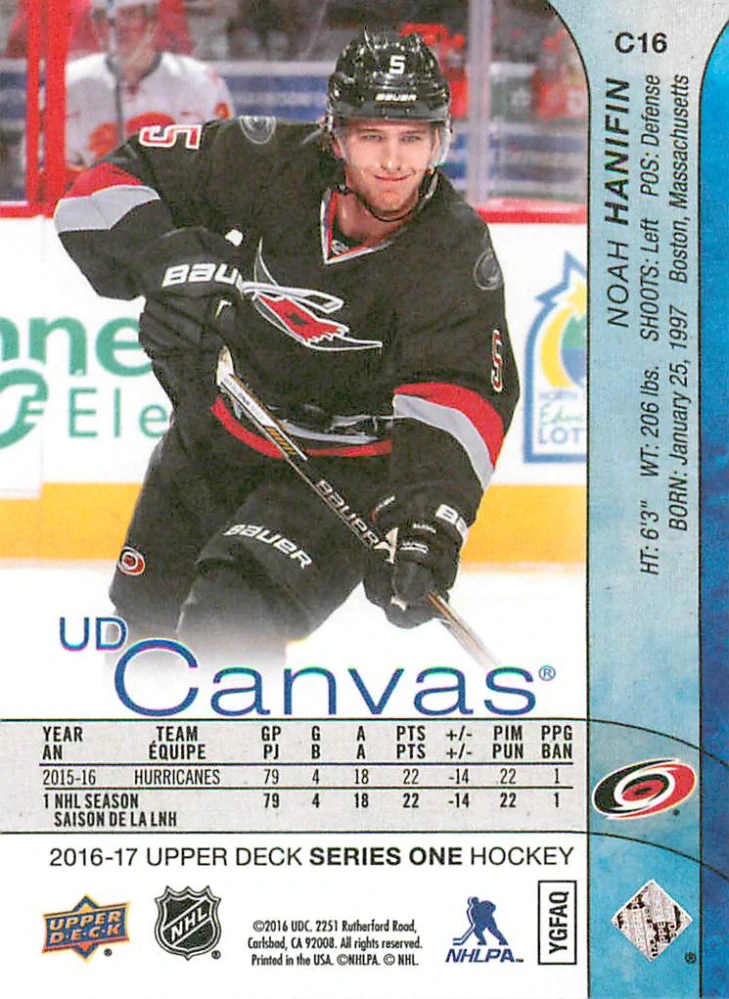 2016-17 UD Series 1 - Noah Hanifin - Canvas #C16