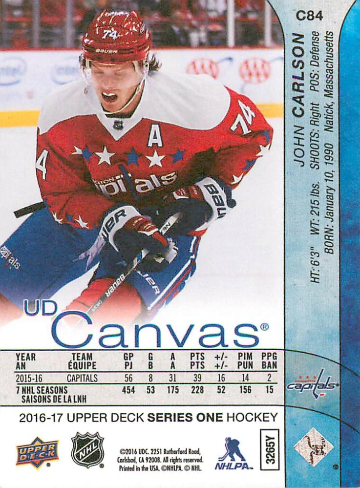 2016-17 UD Series 1 - John Carlson - Canvas #C84