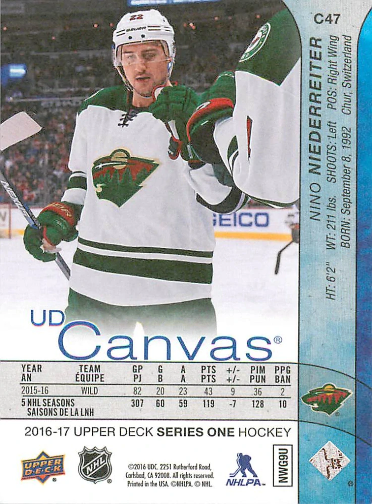 2016-17 UD Series 1 - Nino Niederreiter - Canvas #C47