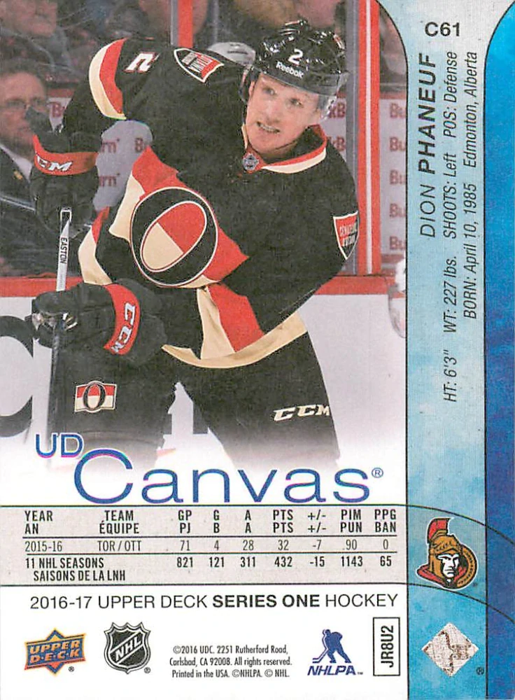 2016-17 UD Series 1 - Dion Phaneuf - Canvas #C61