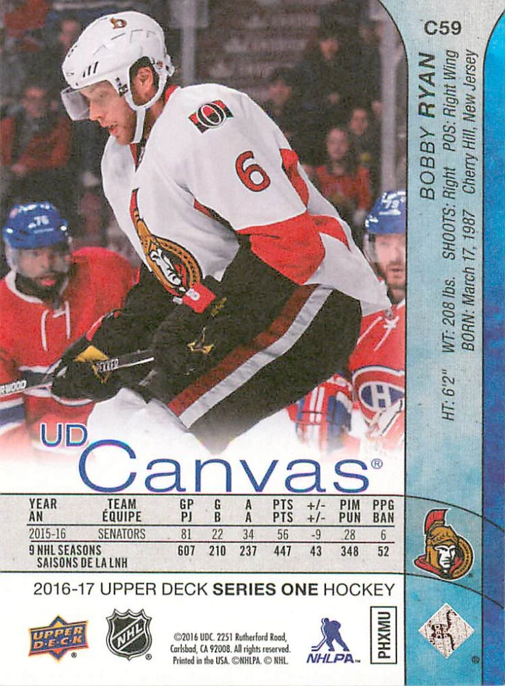 2016-17 UD Series 1 - Bobby Ryan - Canvas #C59