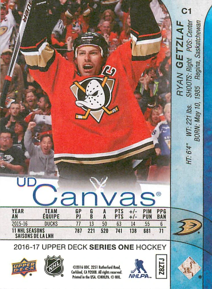 2016-17 UD Series 1 - Ryan Getzlaf - Canvas #C1