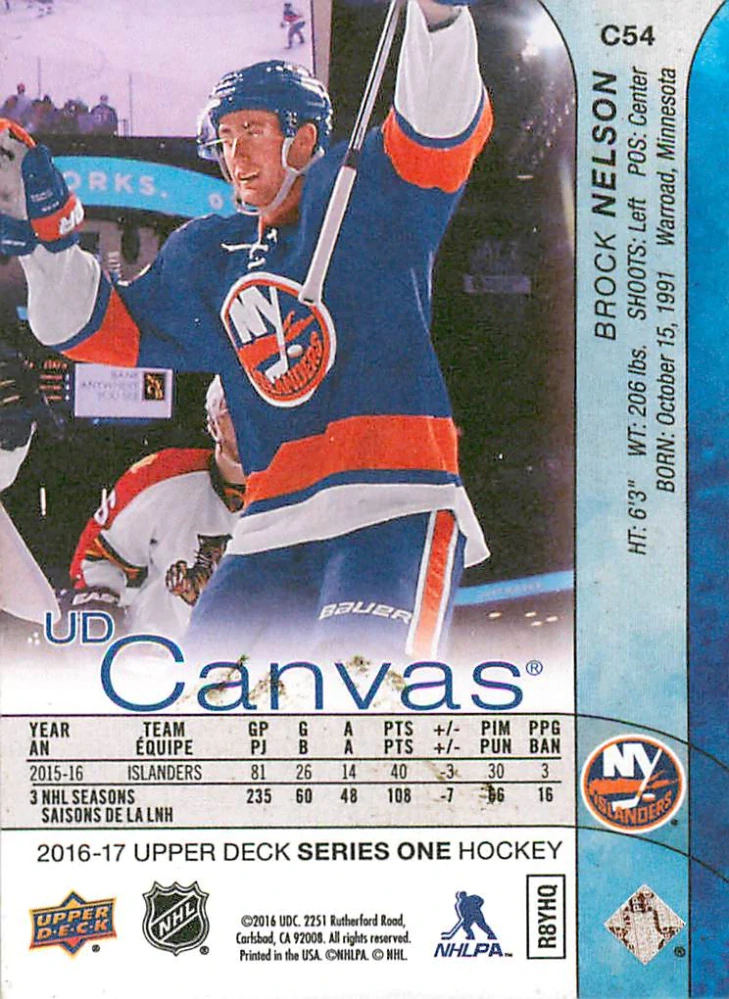 2016-17 UD Series 1 - Brock Nelson - Canvas #C54