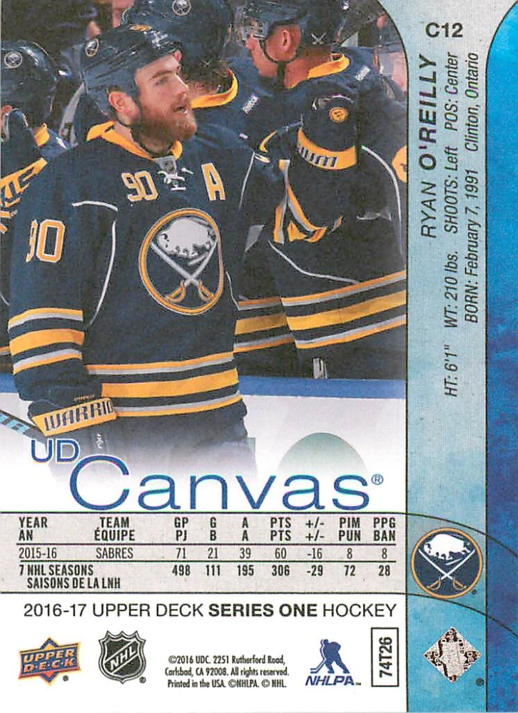 2016-17 UD Series 1 - Ryan O'Reilly - Canvas #C12