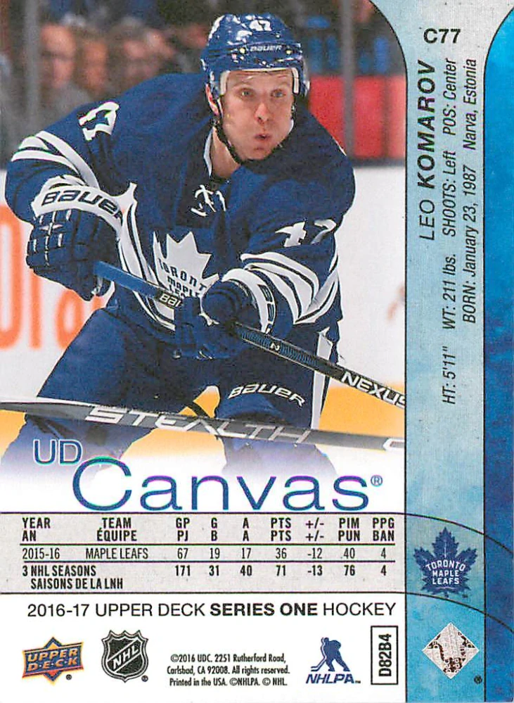 2016-17 UD Series 1 - Leo Komarov - Canvas #C77