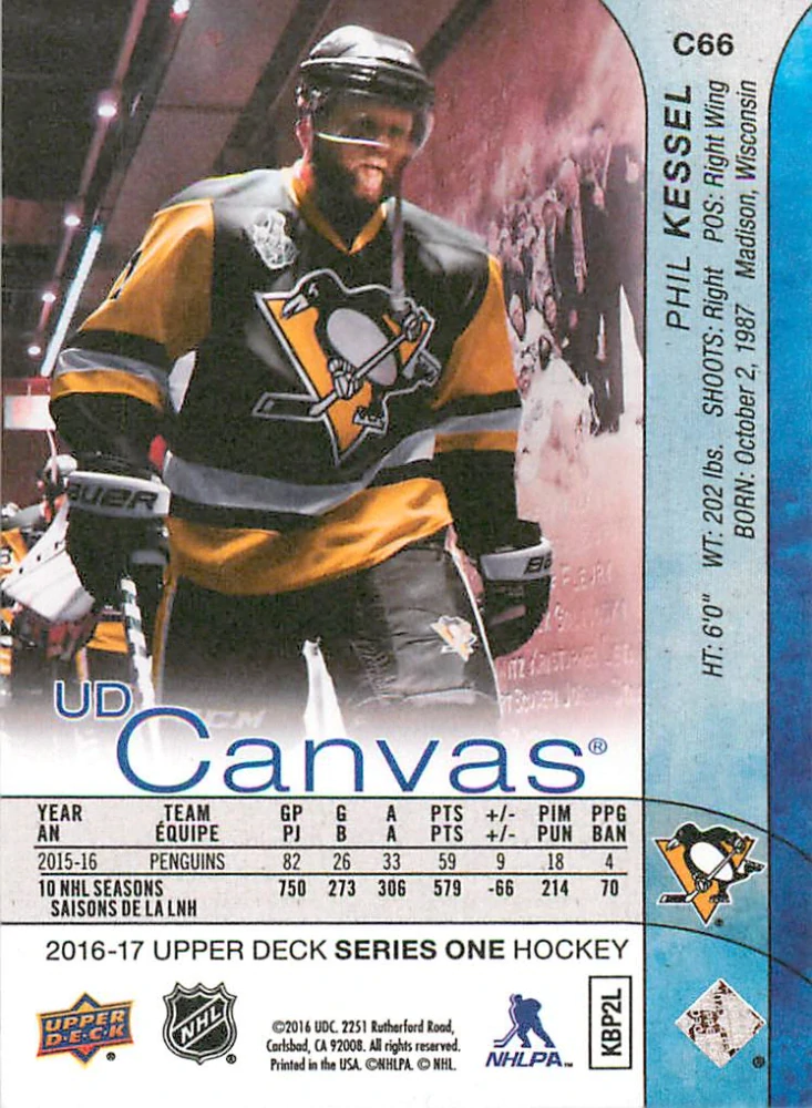 2016-17 UD Series 1 - Phil Kessel - Canvas #C66