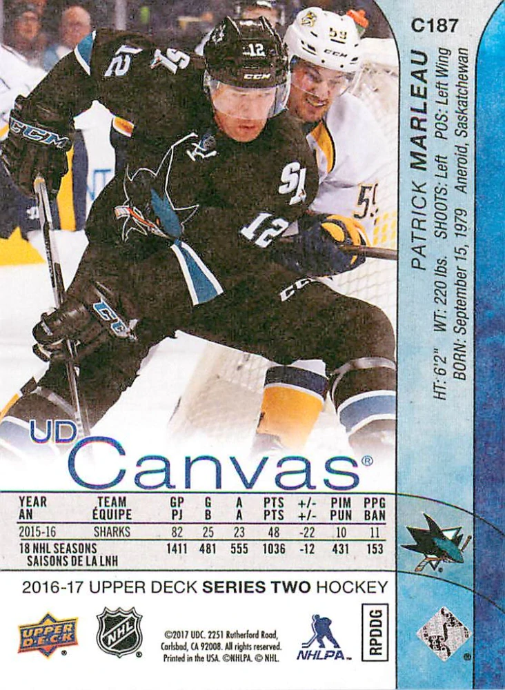 2016-17 UD Series 2 - Patrick Marleau - Canvas #C187