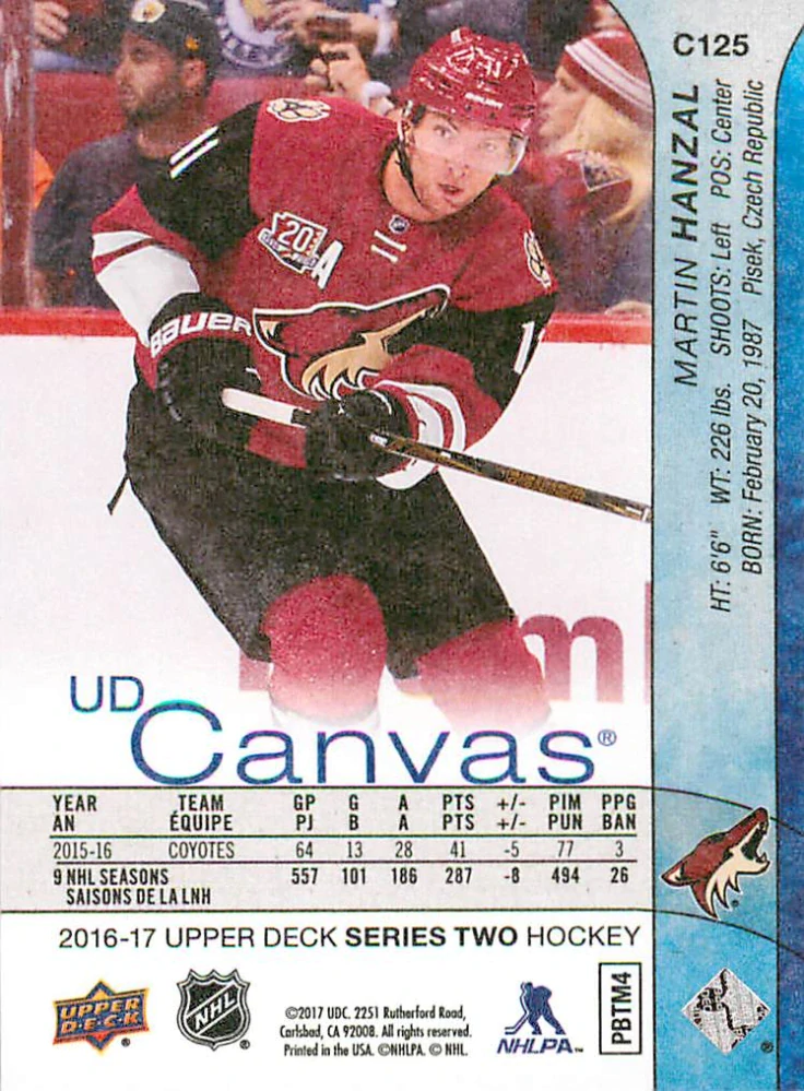 2016-17 UD Series 2 - Martin Hanzal - Canvas #C125
