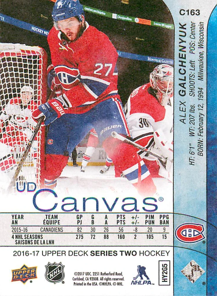 2016-17 UD Series 2 - Alex Galchenyuk - Canvas #C163