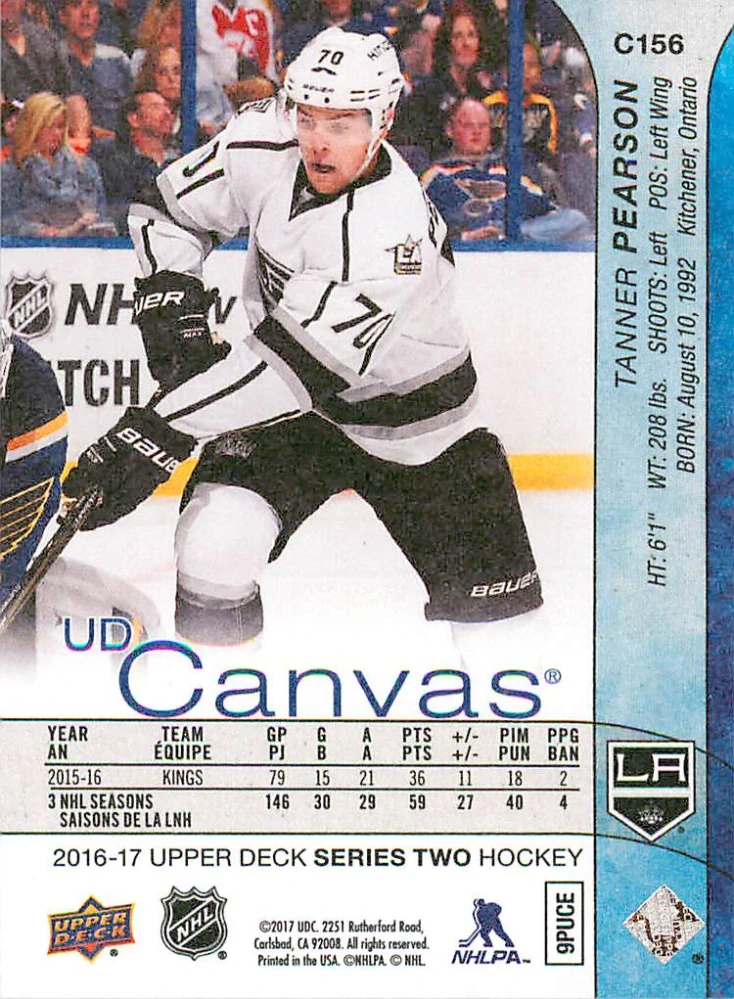 2016-17 UD Series 2 - Tanner Pearson - Canvas #C156