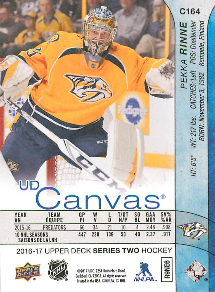 2016-17 UD Series 2 - Pekka Rinne - Canvas #C164