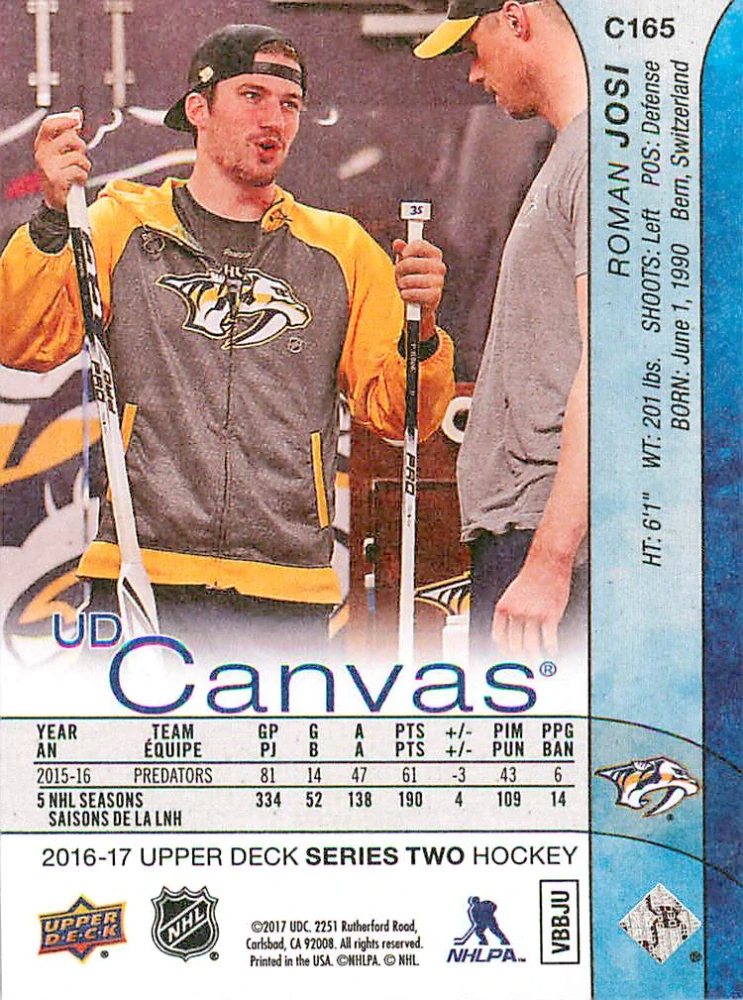 2016-17 UD Series 2 - Roman Josi - Canvas #C165
