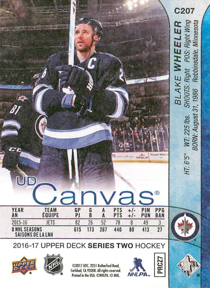 2016-17 UD Series 2 - Blake Wheeler - Canvas #C207