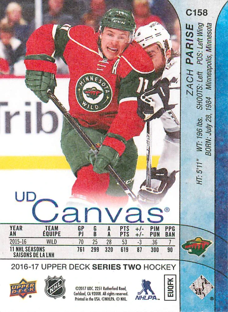2016-17 UD Series 2 - Zach Parise - Canvas #C158