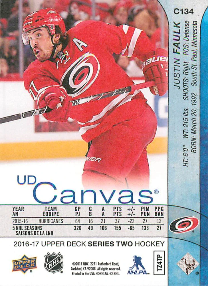 2016-17 UD Series 2 - Justin Faulk - Canvas #C134
