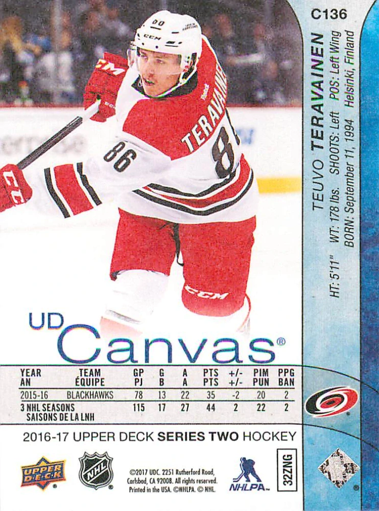 2016-17 UD Series 2 - Teuvo Teravainen - Canvas #C136