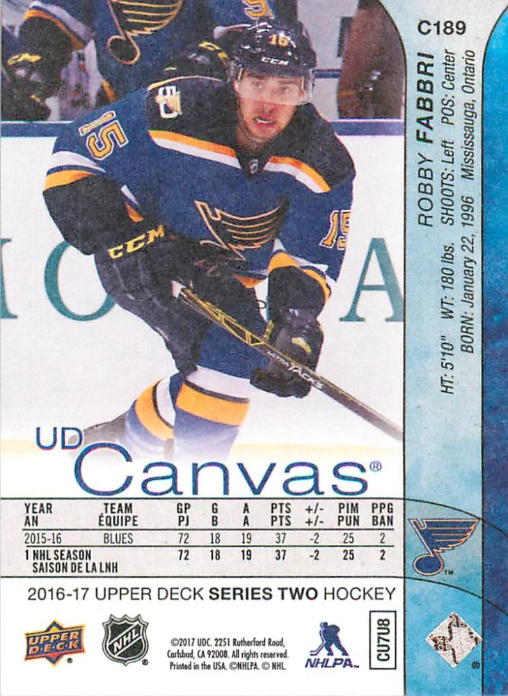 2016-17 UD Series 2 - Robby Fabbri - Canvas #C189