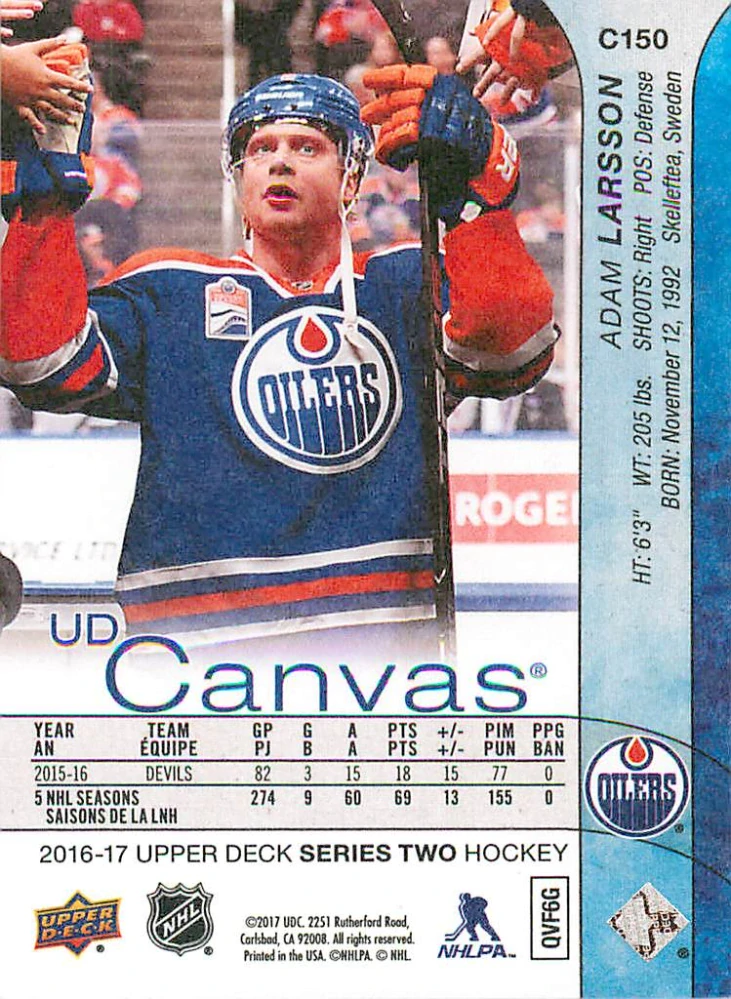 2016-17 UD Series 2 - Adam Larsson - Canvas #C150