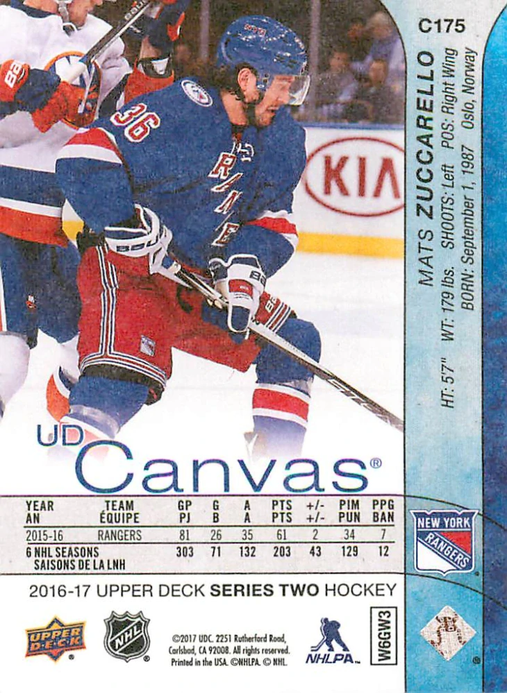 2016-17 UD Series 2 - Mats Zuccarello - Canvas #C175