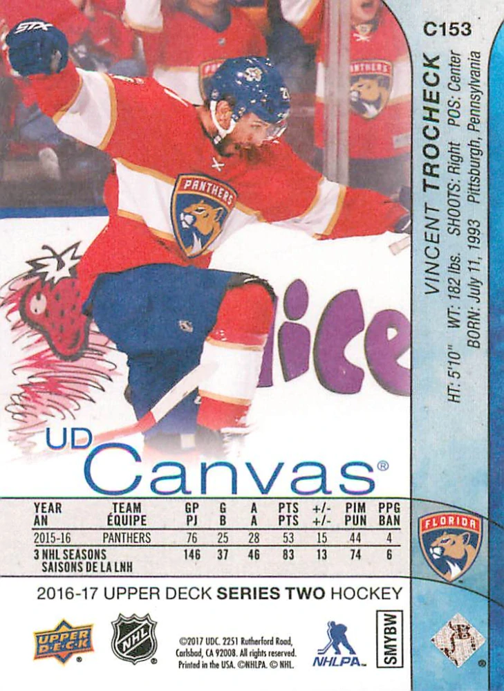 2016-17 UD Series 2 - Vincent Trocheck - Canvas #C153