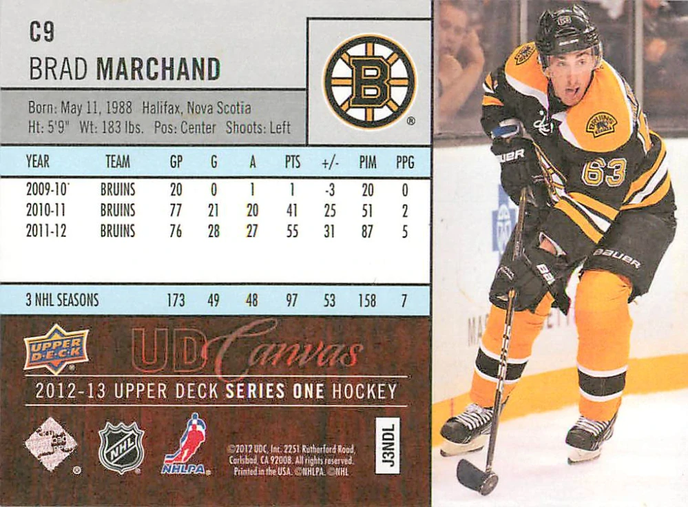 2012-13 UD Series 1 - Brad Marchand - Canvas #C9