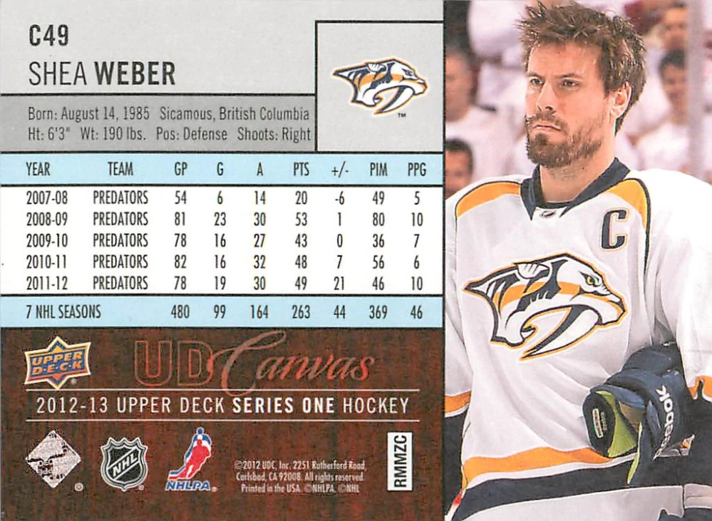 2012-13 UD Series 1 - Shea Weber - Canvas #C49