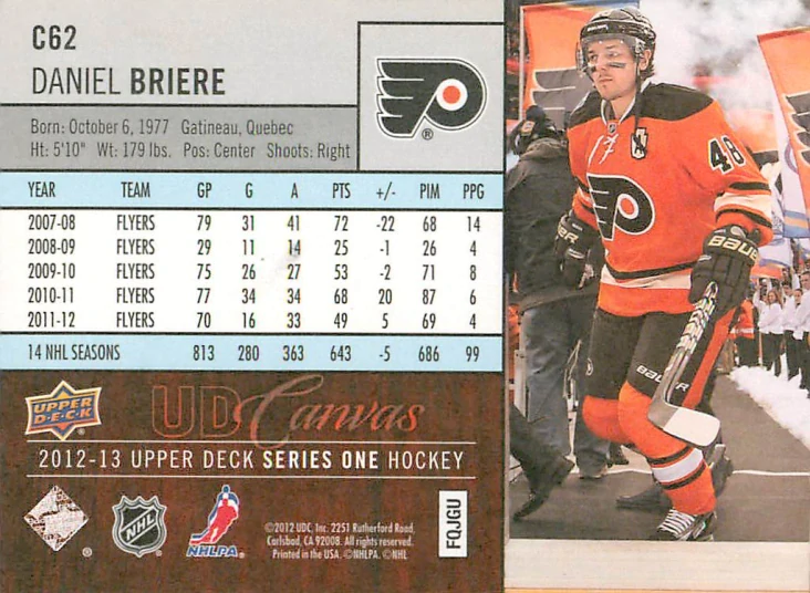 2012-13 UD Series 1 - Daniel Briere - Canvas #C62