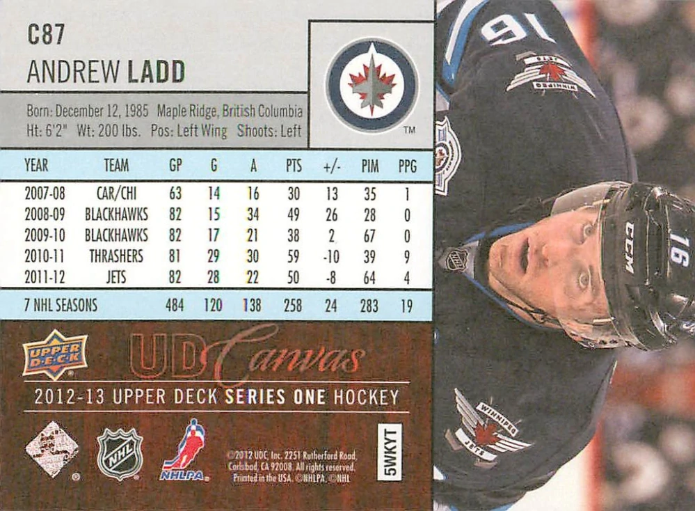 2012-13 UD Series 1 - Andrew Ladd - Canvas #C87