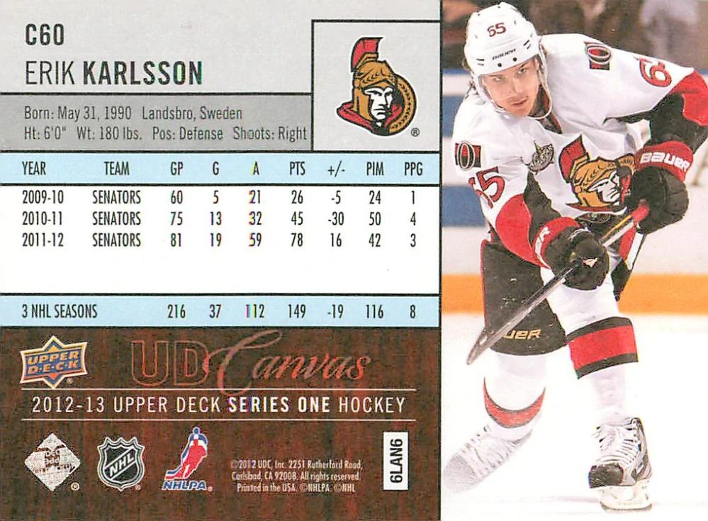 2012-13 UD Series 1 - Erik Karlsson - Canvas #C60