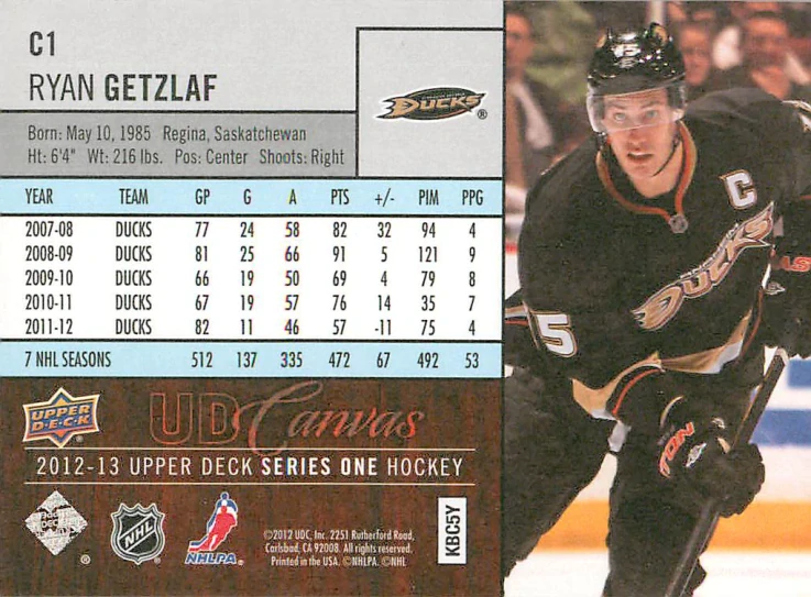 2012-13 UD Series 1 - Ryan Getzlaf - Canvas #C1